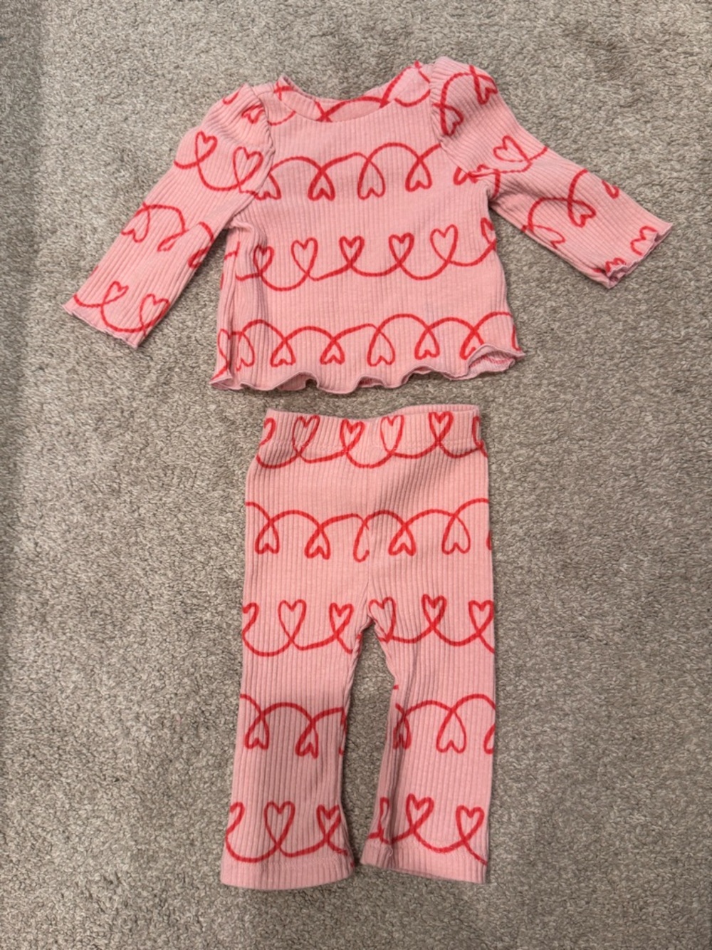 Cat & Jack Pink Top and Legging Heart-Print Pajama Set